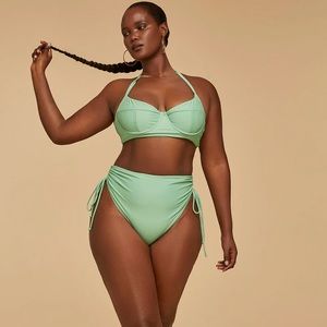 Fe Noel Jade/Green high-waisted bathing suit //shell  top small + bottom med